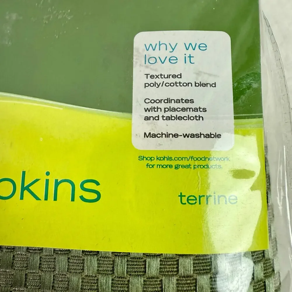 Food Network Set 4 New Open Package Green Terrine Textured Cotton Poly Napkins